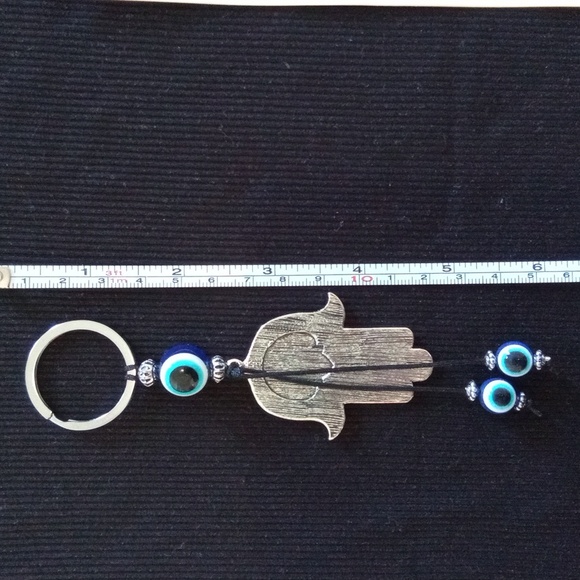 Evil Eye Silver Hamsa Keychain Hand Fatima Protection Charm Key Holder - Picture 4 of 5